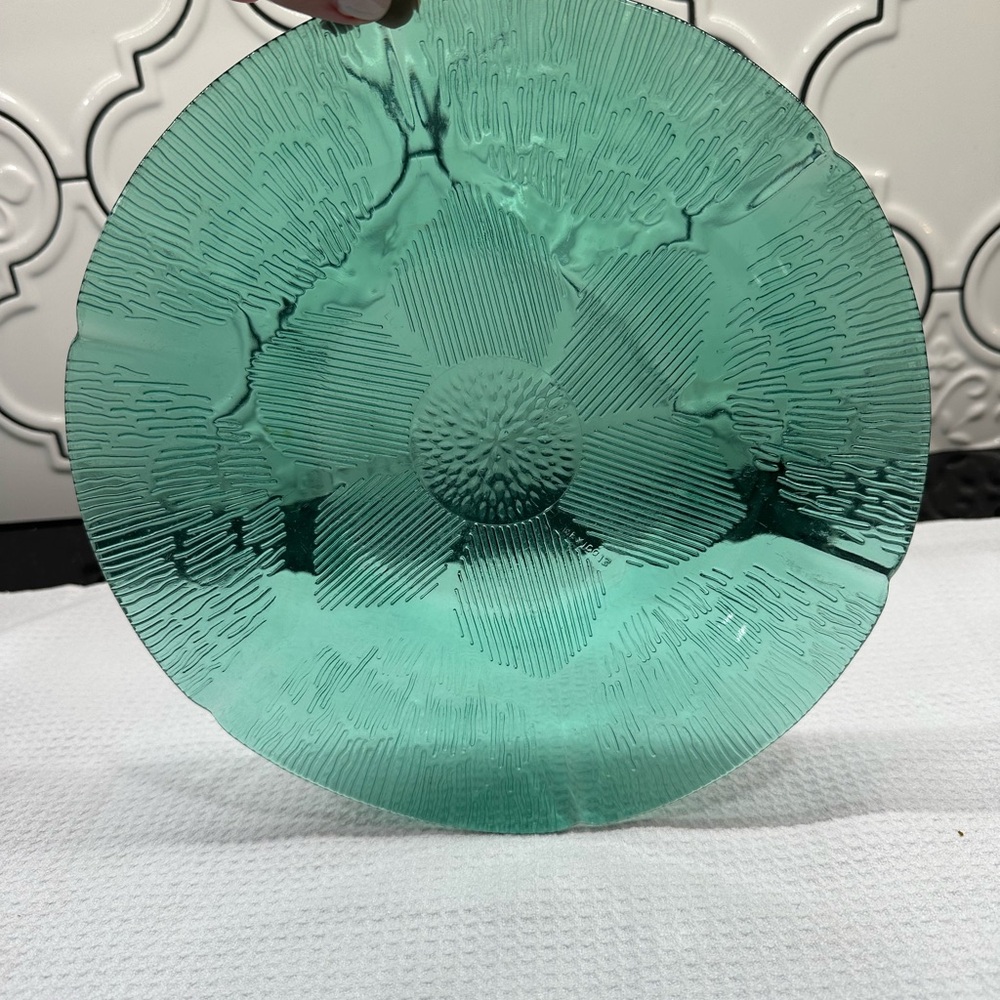 Vintage Forte Crista SunflowerGreen Textured Glass Decorative Plate - Home Art